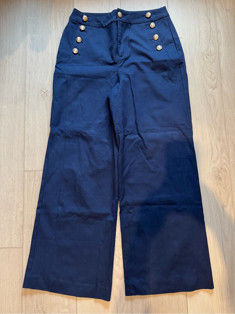 Charter Club Navy Blue Wide-Leg Pants with Gold Buttons